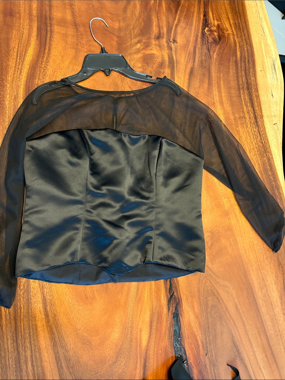 Black Sheer Panel Satin Bustier Top